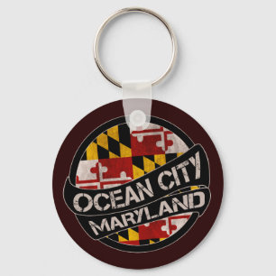Ocean City Maryland flag grunge keychain