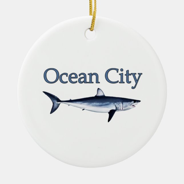 Ocean City Maryland Logo (mako shark) Ceramic Ornament (Front)