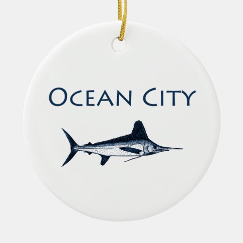 Ocean City Maryland Logo white marlin Ceramic Ornament