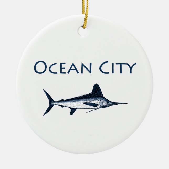 Ocean City Maryland Logo (white marlin) Ceramic Ornament (Front)