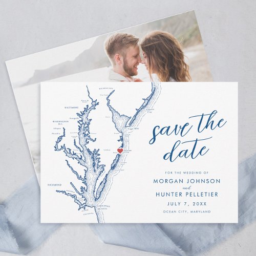 Ocean City Maryland Map Minimal Modern Wedding Save The Date