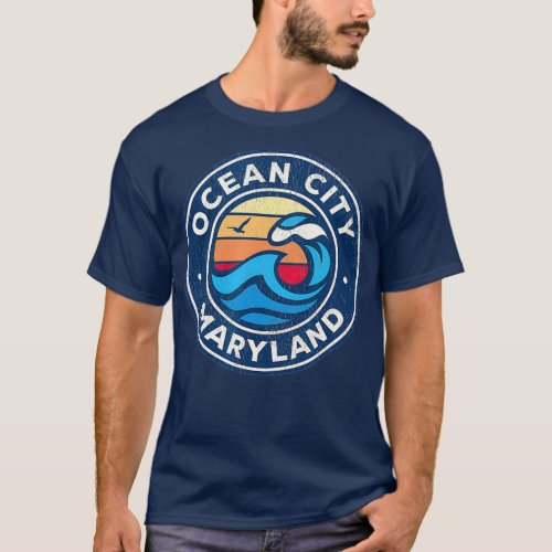 Ocean City Maryland MD Vintage Nautical Waves T_Shirt