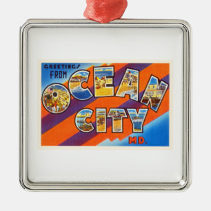 Ocean City Maryland MD Vintage Travel Postcard- Metal Ornament