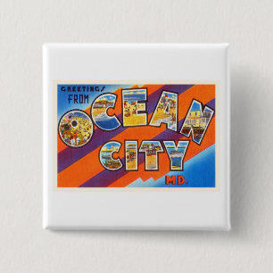 Ocean City Maryland MD Vintage Travel Postcard- Pinback Button