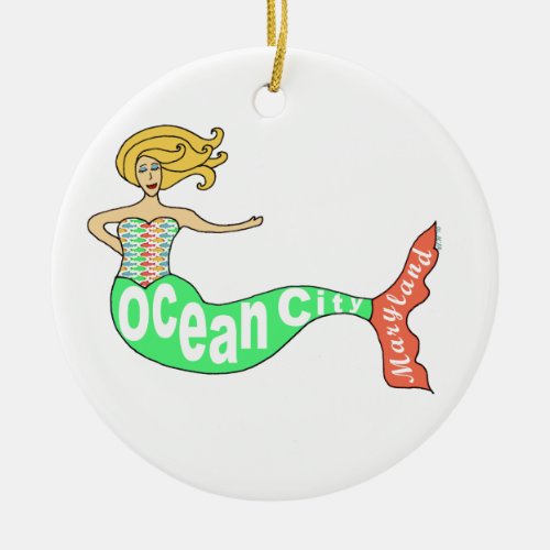 Ocean City Maryland Mermaid Ceramic Ornament