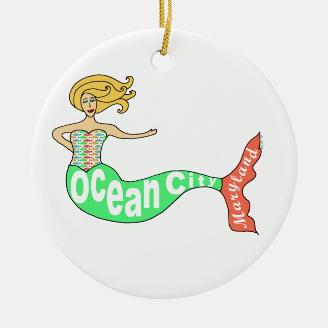 Ocean City, Maryland Mermaid Ceramic Ornament (Front)