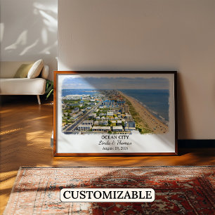 Ocean City Maryland Poster, Watercolor, Custom Poster