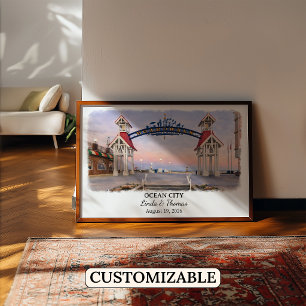 Ocean City Maryland Poster, Watercolor, Custom Poster