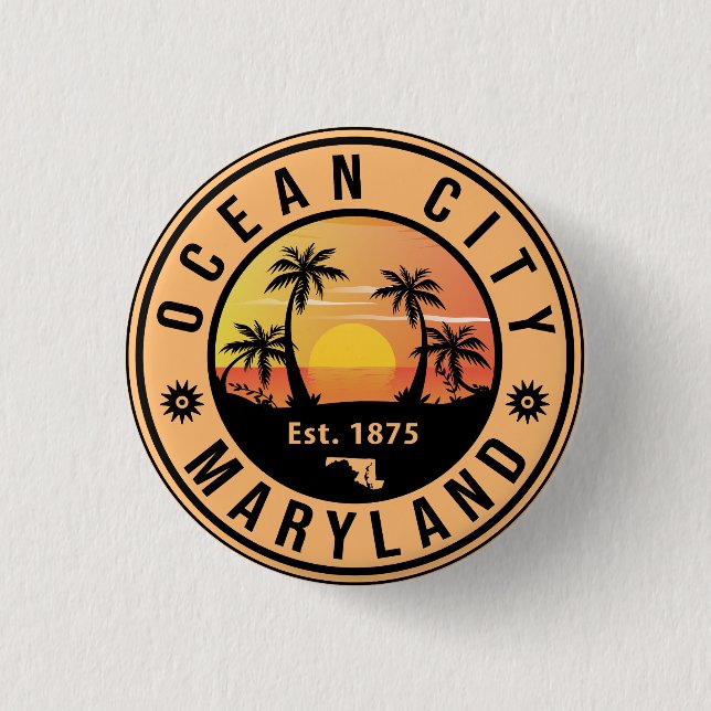 Ocean City Maryland Retro Sunset Souvenirs 60s Button (Front)