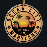 Ocean City Maryland Retro Sunset Souvenirs 60s Ceramic Ornament<br><div class="desc">This retro Ocean City of Maryland Vintage design makes a great Christmas or Birthday gift for fans of Little San Salvador Island. The retro summer vibes design is a perfect gift for travel lovers and tropical destinations fans.</div>