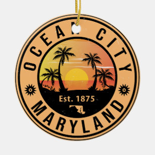 Ocean City Maryland Retro Sunset Souvenirs 60s Ceramic Ornament