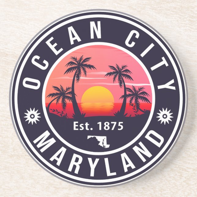 Ocean City Maryland Retro Sunset Souvenirs 60s Coaster (Front)