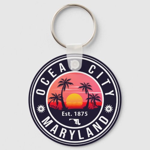 Ocean City Maryland Retro Sunset Souvenirs 60s Keychain