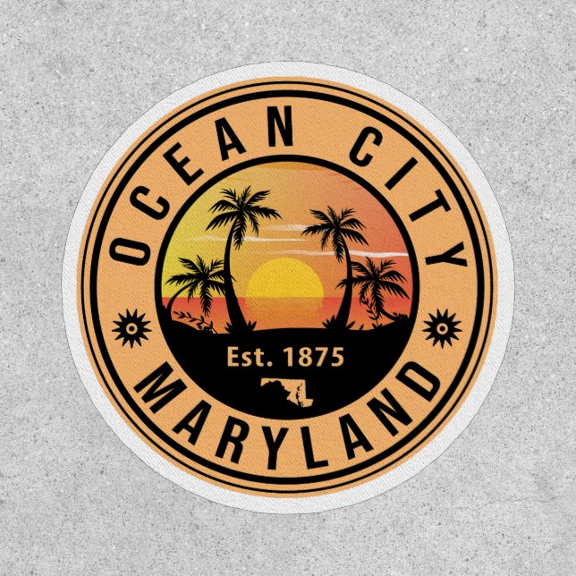Ocean City Maryland Retro Sunset Souvenirs 60s Patch (Front)