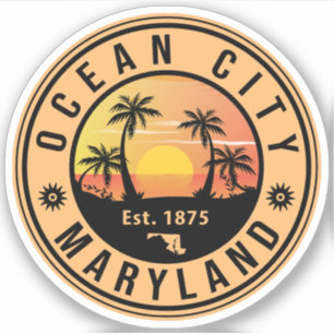 Ocean City Maryland Retro Sunset Souvenirs 60s Sticker