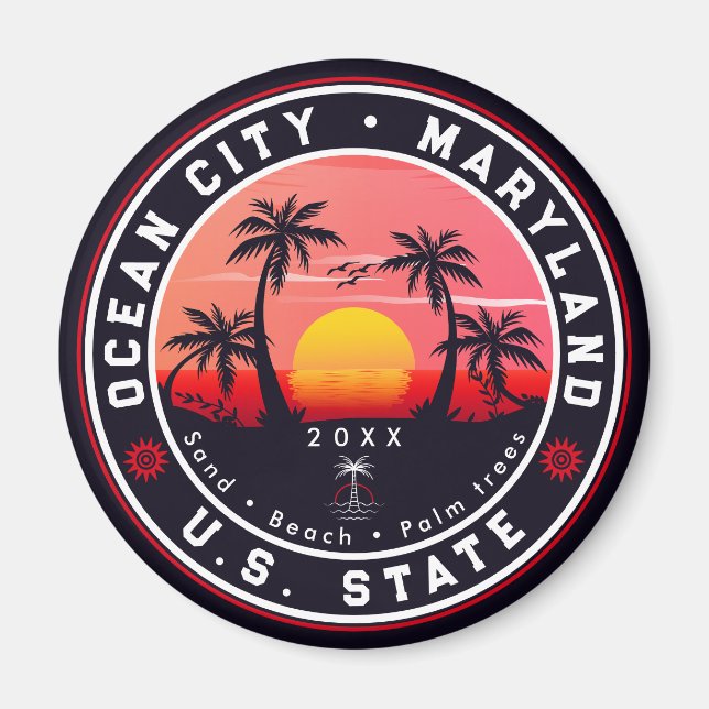 Ocean City Maryland Retro Sunset Souvenirs 80s Magnet (Front)