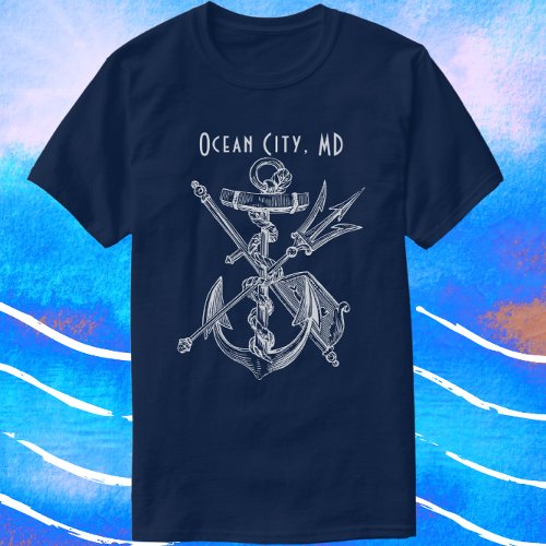 Ocean City Maryland Ships Kedge Anchor Trident T_Shirt