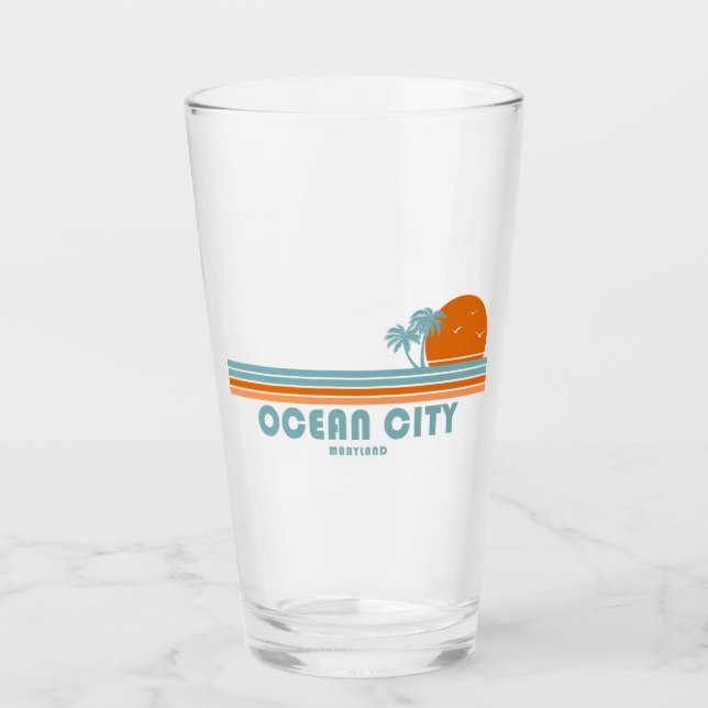 Ocean City Maryland Sun Palm Trees Glass (Front)