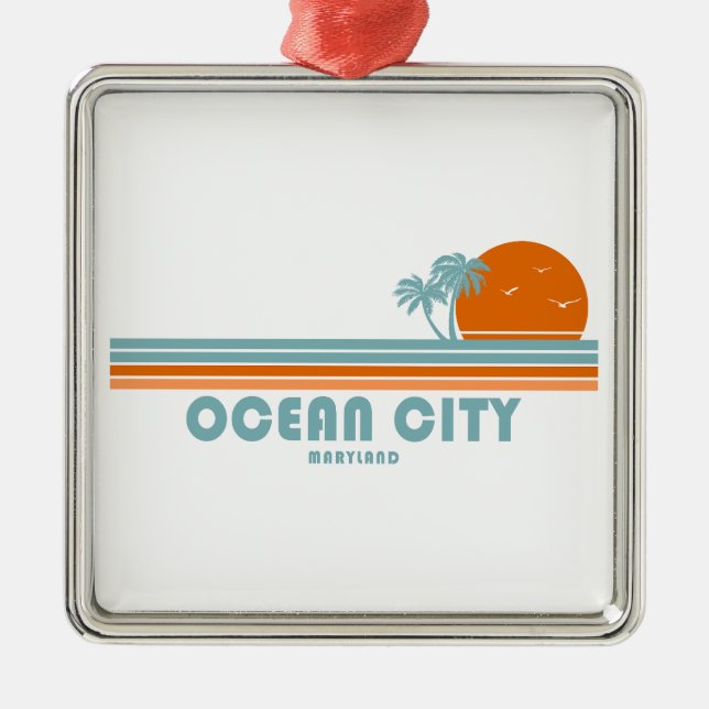 Ocean City Maryland Sun Palm Trees Metal Ornament (Front)