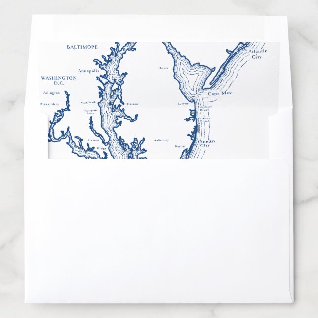 Ocean City MD Map Elegant Navy Blue Wedding Envelope Liner (In Envelope)
