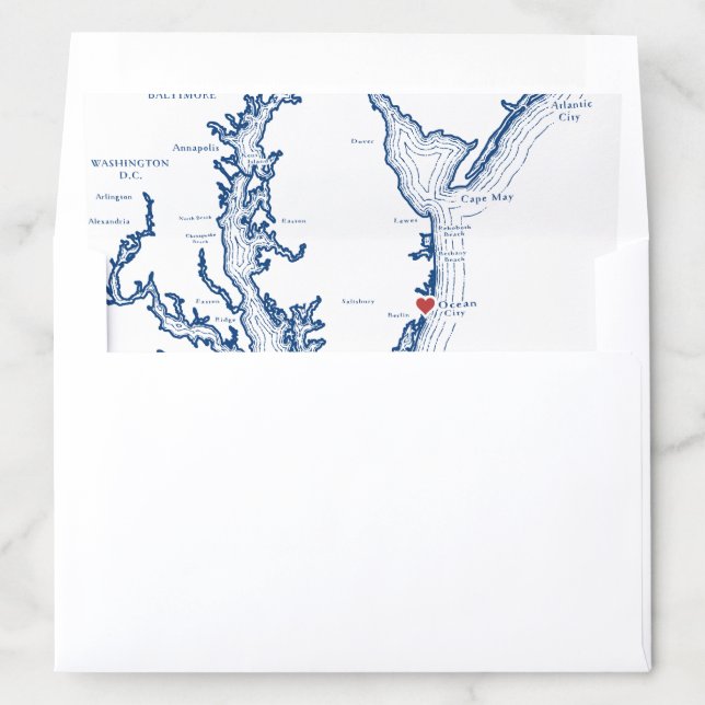 Ocean City MD Map Elegant Navy Blue Wedding Envelope Liner (In Envelope)