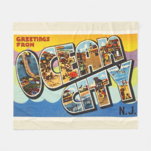 Ocean City New Jersey NJ Vintage Travel Postcard- Fleece Blanket