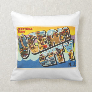 Ocean City New Jersey NJ Vintage Travel Postcard- Throw Pillow