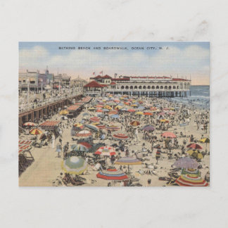Ocean City NJ Bathing Beach and Boardwalk 1939  Postcard