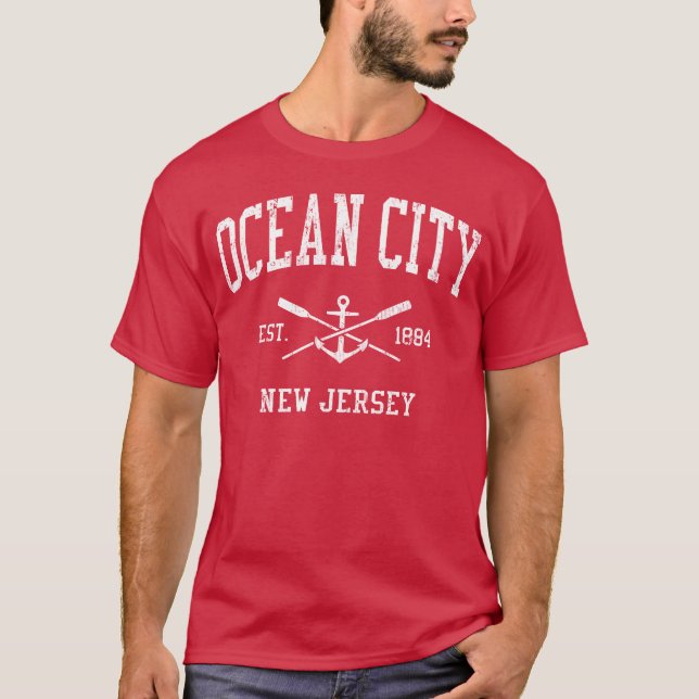 Ocean City Nj Crossed Oars Boat Anchor Sports vint T-Shirt (Front)