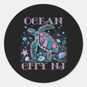 Ocean City Nj Turtle Lover Colorful Beach Souvenir Classic Round Sticker