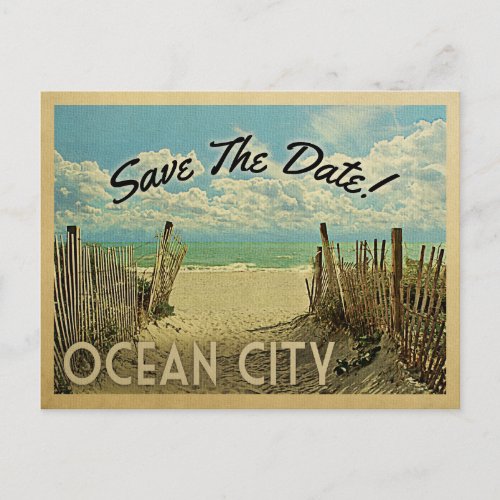 Ocean City Save The Date Vintage Beach Nautical Announcement Postcard