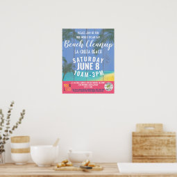 ocean cleanup charity flyer template, beach social poster | Zazzle