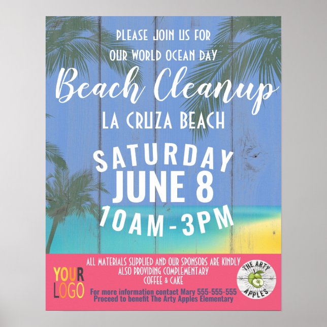 ocean cleanup charity flyer template, beach social poster (Front)