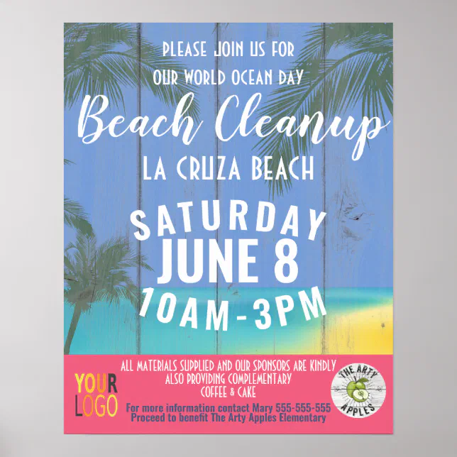 ocean cleanup charity flyer template, beach social poster | Zazzle