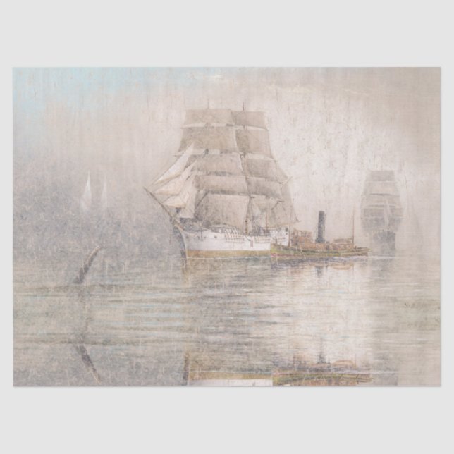 Ocean Clipper Ship Boats Harbor Sea Tissue Paper (Front)