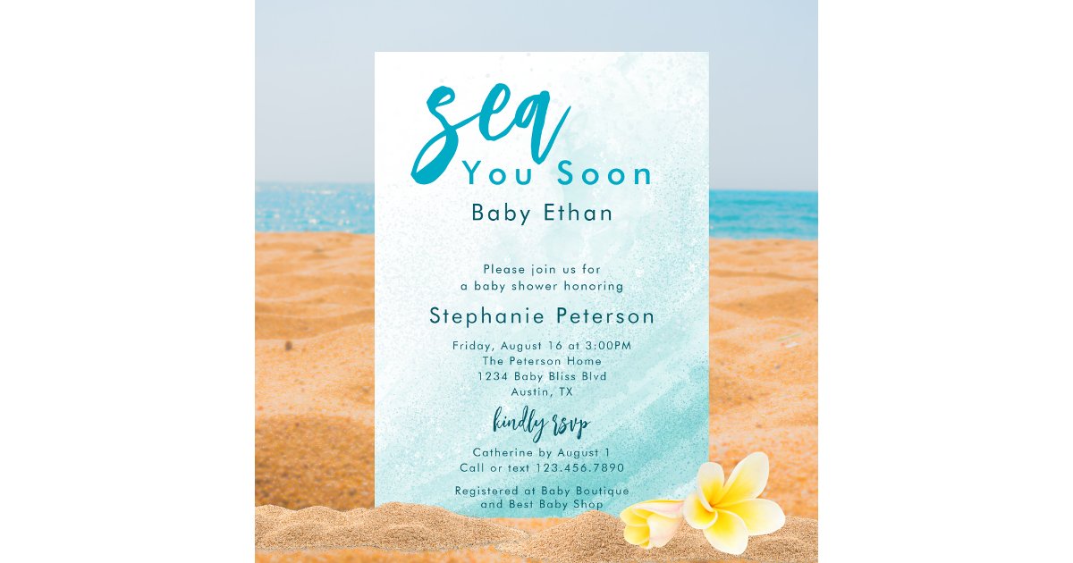 Ocean Coastal Beach Blue Sea You Soon Baby Shower Invitation | Zazzle