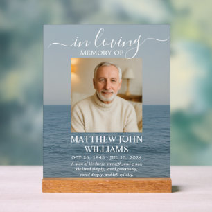 Ocean Coastal Male Photo Funeral Memorial Acrylic Sign