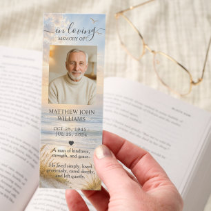 Ocean Coastal Male Photo Funeral Memorial Bookmark
