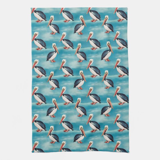 Ocean Coastal Pelican Kitchen Towel (Vertical)