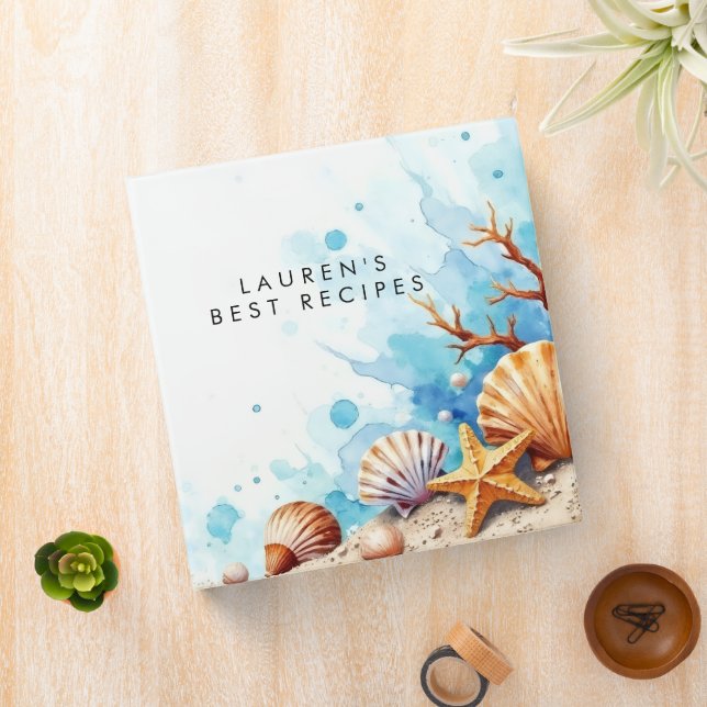Ocean Coastal Seashell Beach Soft 3 Ring Binder (In Situ)