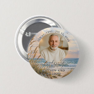 Ocean Coastal Sunset Male Photo Funeral Memorial Button