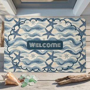 Ocean Coastal Tides Beach House Starfish Welcome Doormat