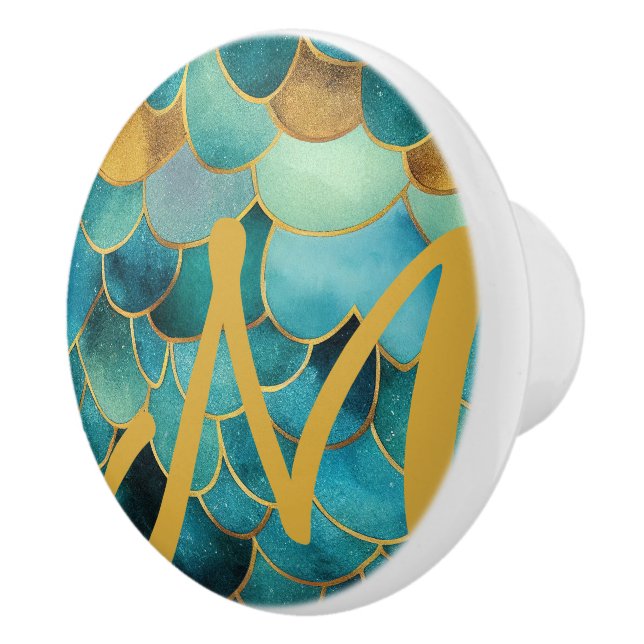 Ocean colors and dragon scales inspired ceramic knob (Right)