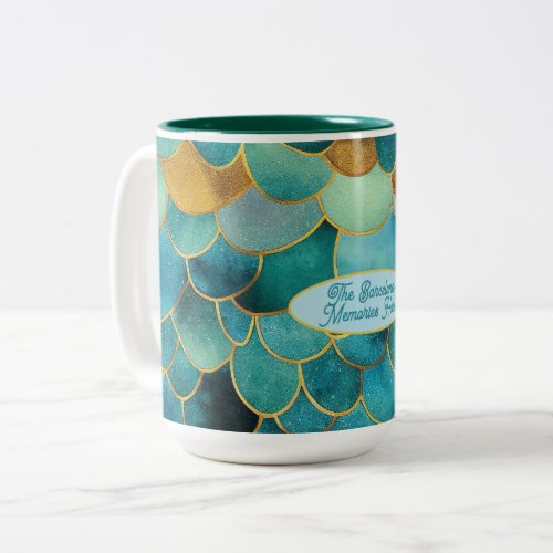 Ocean colors and dragon scales inspired custom Two_Tone coffee mug