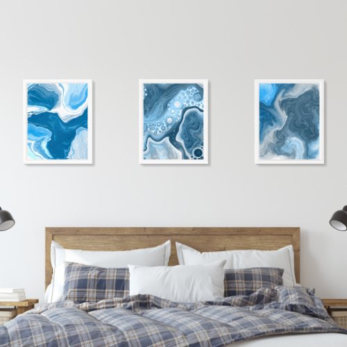 Ocean Colors Blue and White Abstract Beach Art Wall Art Sets