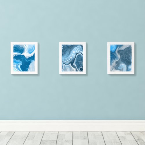 Ocean Colors Blue and White Abstract Beach Art Wall Art Sets