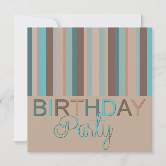Ocean Colors Stripes Birthday Party Invitation (Front)