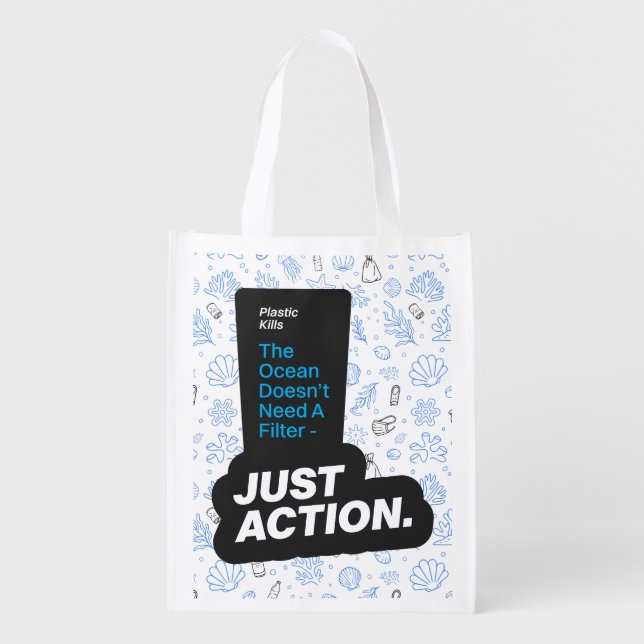 Ocean Conservation Plastic Pollution Awareness  Grocery Bag (Front)