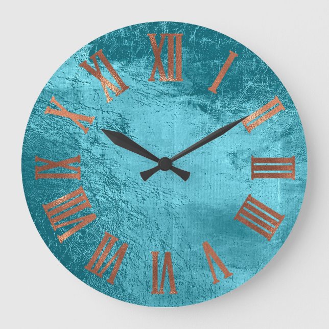 Ocean Copper Rose Gold Roman Leather Glass Urban Large Clock (Front)
