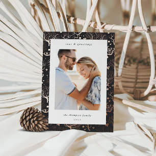 Ocean Coral Border   Vertical Photo Foil Holiday Card